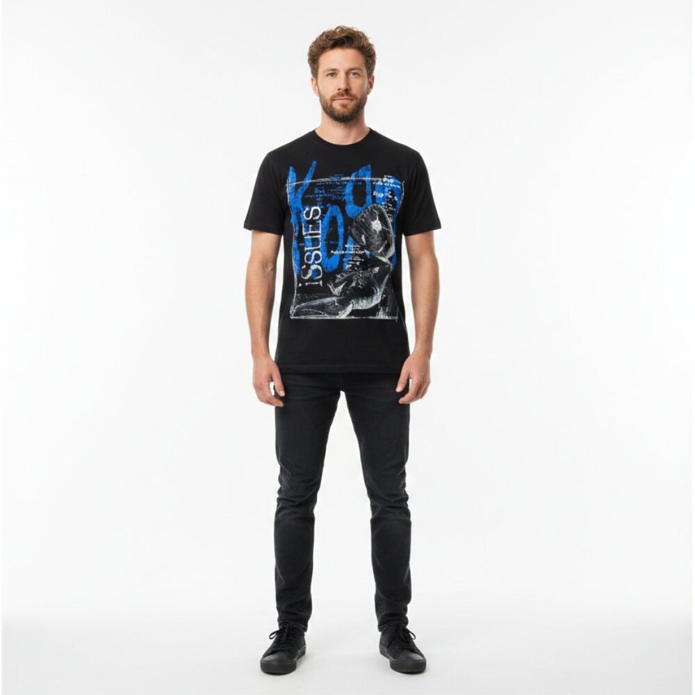 Korn Issues Graphic Band T-Shirt Black Blue Print Size Small